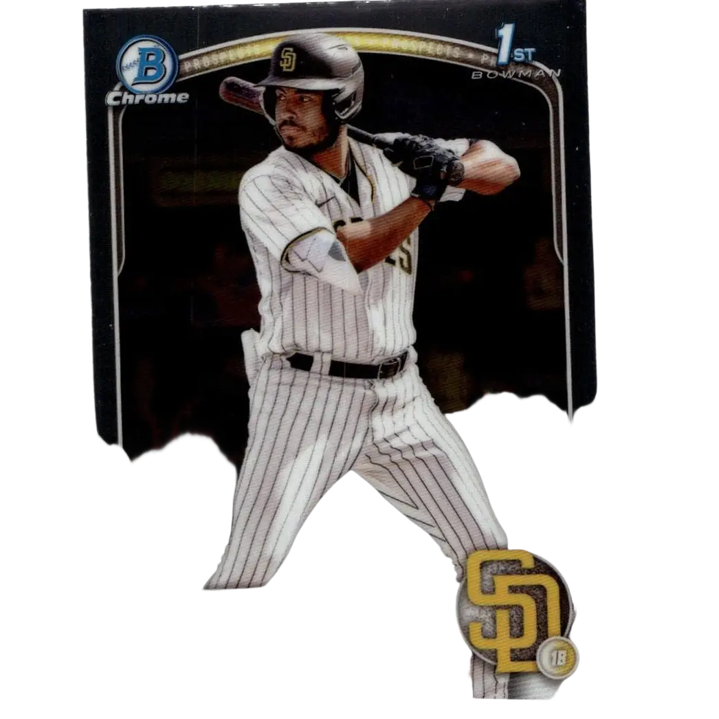 Chrome baseball trading card 2025 bowman #bcp-3 featuring romeo sanabria in white pinstripe uniform with chrome prospects logo