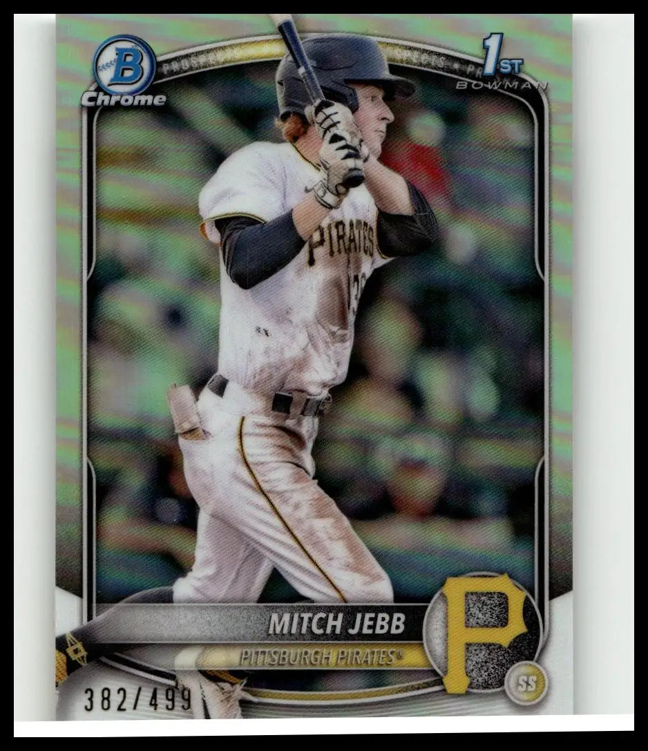 2025 bowman mitch jebb chrome prospects refractor baseball card with shimmering green and silver iridescent border