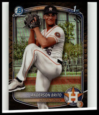 2025 bowman bcp-98 anderson brito chrome prospects baseball card featuring houston astros pitcher in white uniform