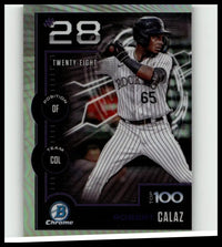 Black and white pinstripe baseball jersey with number 65 featuring rockies lettering for robert calaz bowman scouts