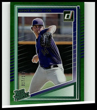 Green and blue 2025 donruss brody brecht baseball trading card featuring brecht green in a purple jersey number 14