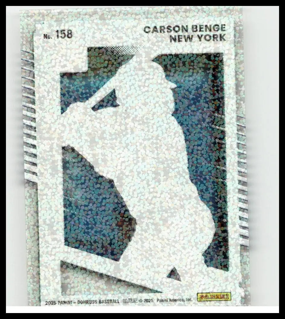 Silver holographic 2025 donruss #158 baseball card featuring carson benge rockets with blue and silver textured background