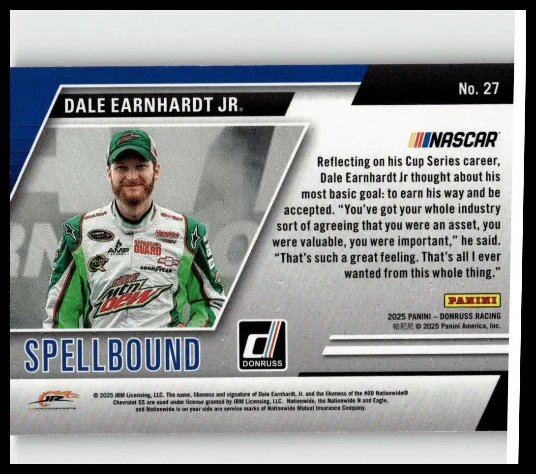 2025 donruss dale earnhardt jr spellbound blue xplosion #27 limited to 49 collectible trading card