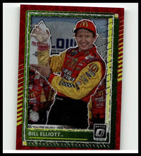 2025 donruss optic red velocity nascar trading card featuring bill elliott in mcdonalds racing suit red and yellow