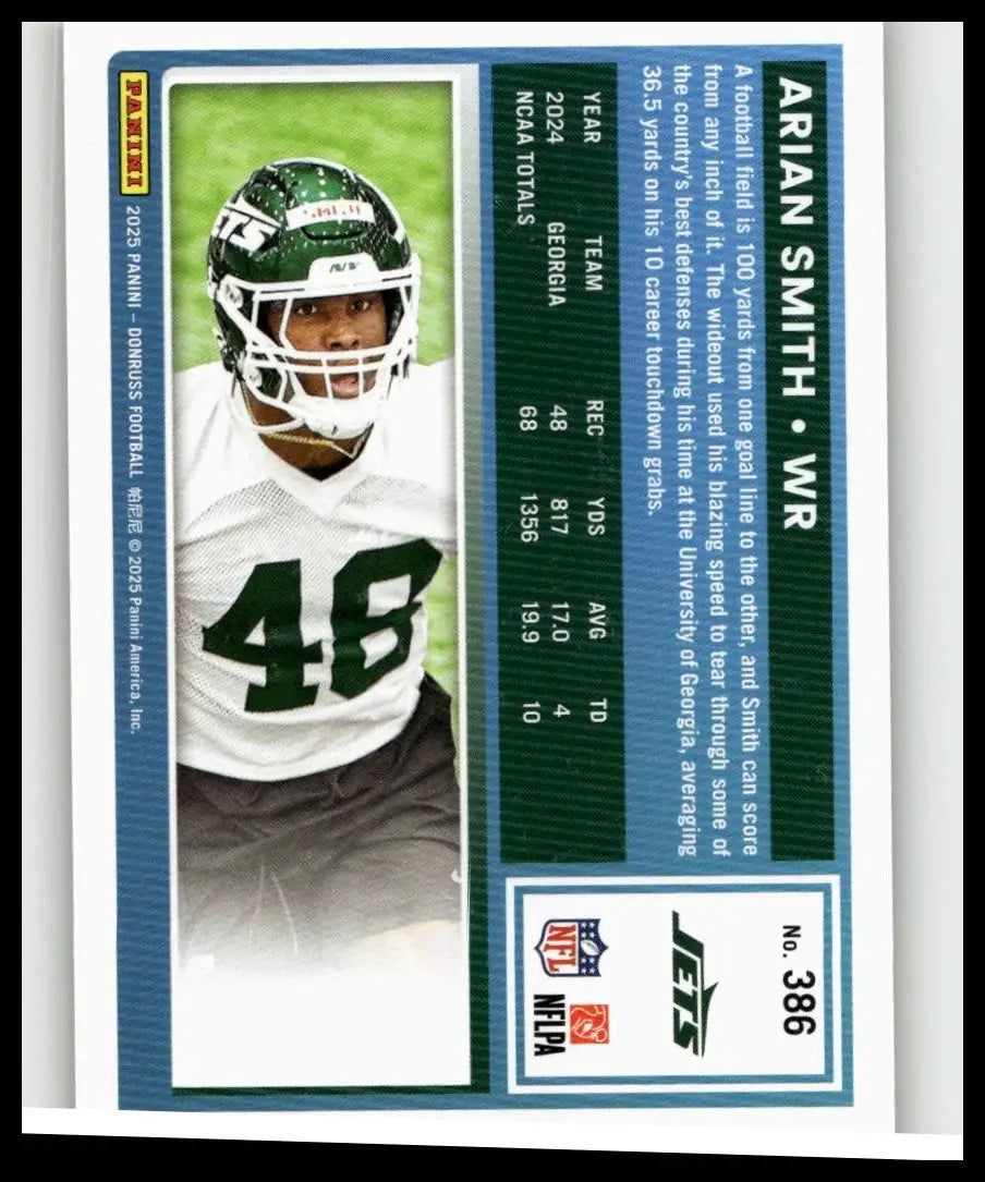 Arian Smith wearing a green and white football helmet with jersey number 48 in 2025 Donruss arian smith jersey