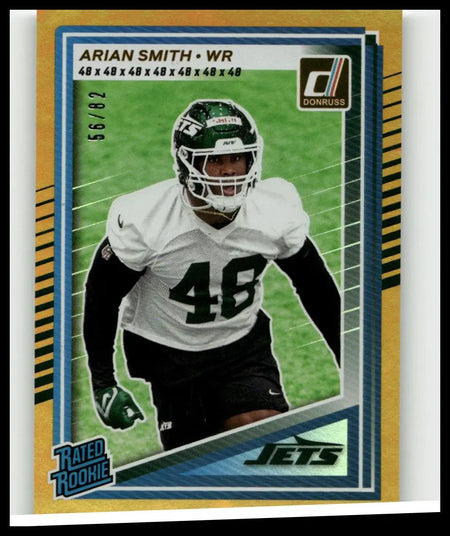 2025 donruss #386 arian smith rookie football trading card featuring arian smith jersey number 48 in green and white