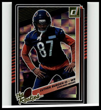 Blue and orange chicago bears football card featuring luther burden iii in number 87 uniform from 2025 donruss rookies