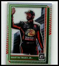 A collectible 2025 Donruss #61 Martin Truex Jr optic holo trading card featuring vibrant action & toy figures design