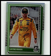 Yellow racing suit with black accents and sponsor logos worn by layne riggs in 2025 donruss layne riggs optic holo
