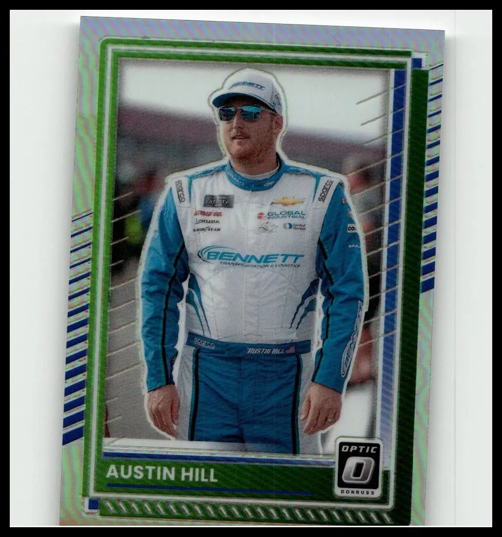 2025 Donruss #74 Austin Hill optic holo jersey card with blue and white design and bennett transportation logos
