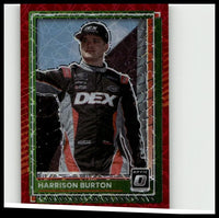 2025 donruss harrison burton optic red velocity trading card with black red silver design and dex logo numbered 84 of 199