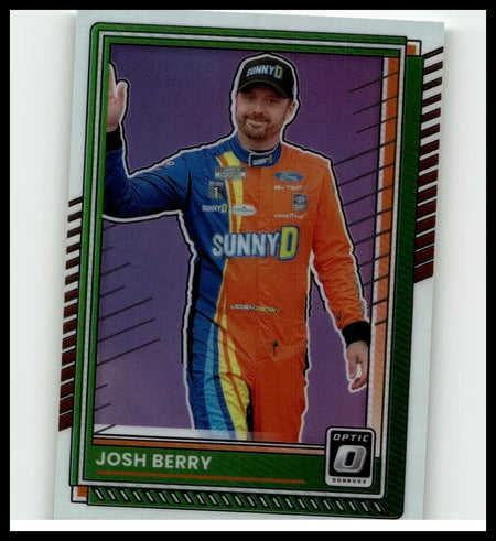 2025 donruss #85 josh berry optic racing suit in vibrant orange and blue with yellow accents and sunny d logo
