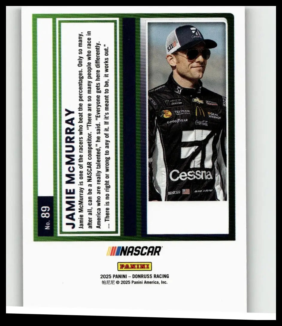 Black and white nascar trading card featuring jamie mcmurray in racing suit from 2025 donruss jamie mcmurray purple series