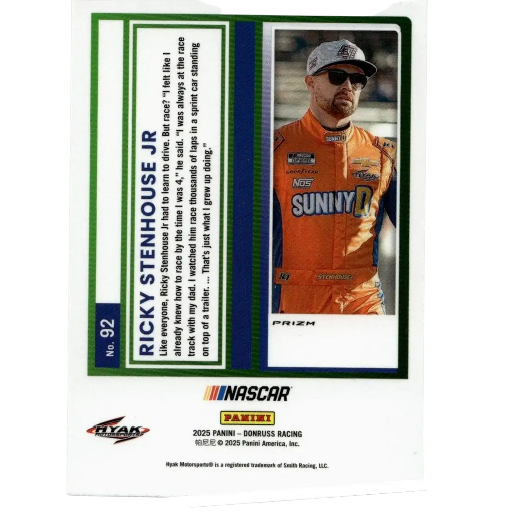 Orange racing suit with sponsor logos worn by ricky stenhouse jr in 2025 donruss action and toy figures collection