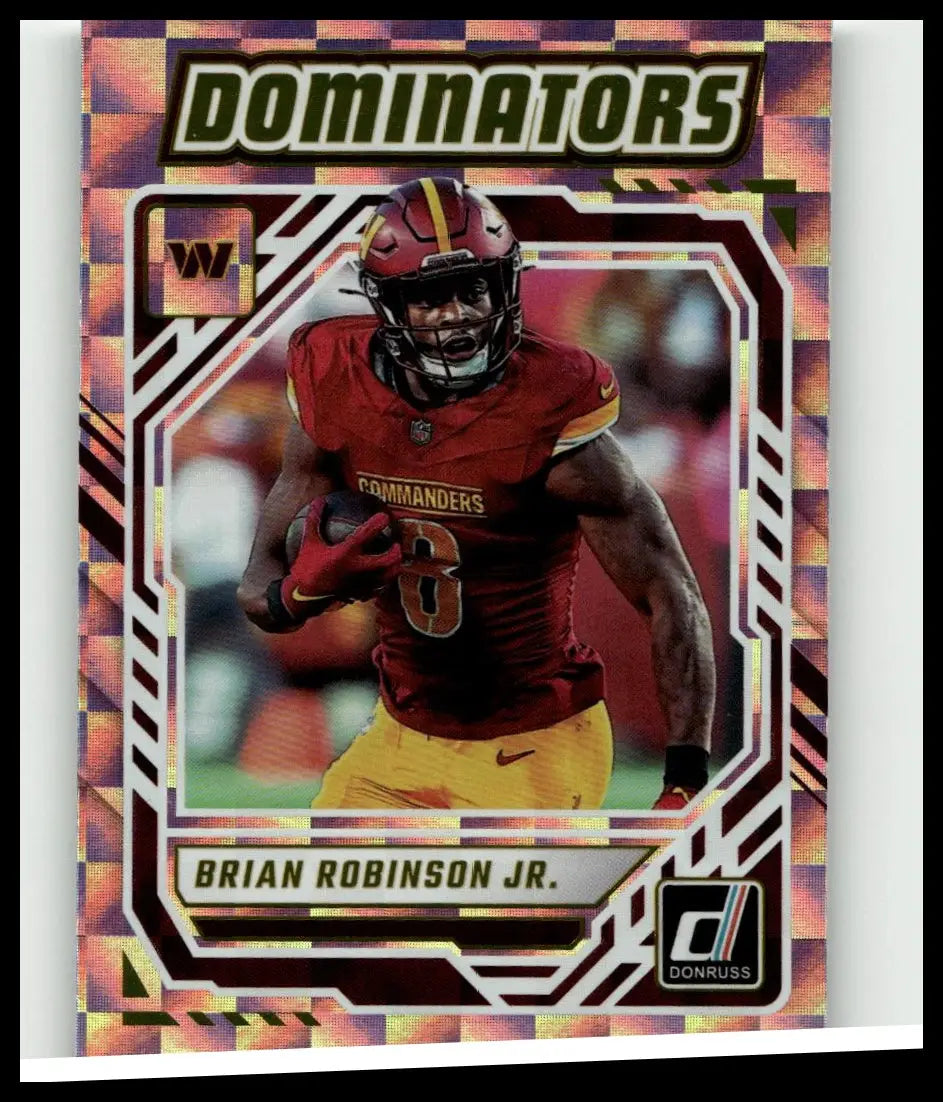 Brian Robinson Jr. action figure in red and gold Washington Commanders uniform from 2025 Donruss Dominators toys and games