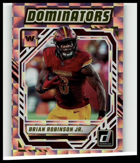 Brian Robinson Jr. action figure in red and gold Washington Commanders uniform from 2025 Donruss Dominators toys and games
