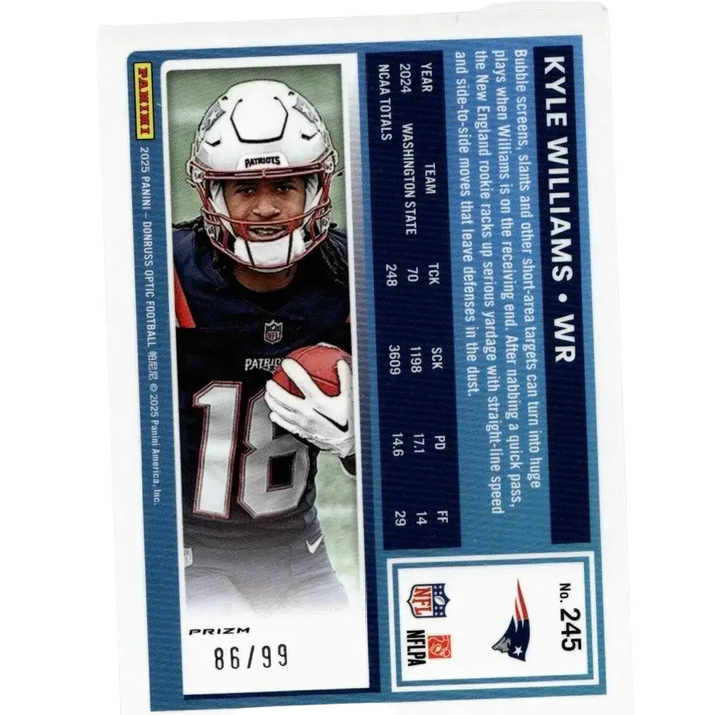 White helmet with red faceguard and patriots logo on kyle williams pink velocity donruss optic football card