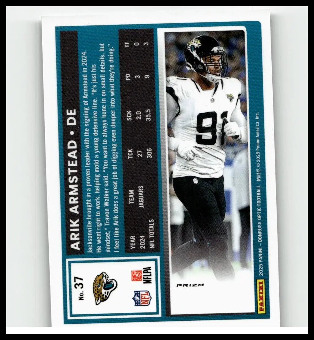 2025 donruss optic #37 arik armstead football trading card featuring him in white jersey and black helmet