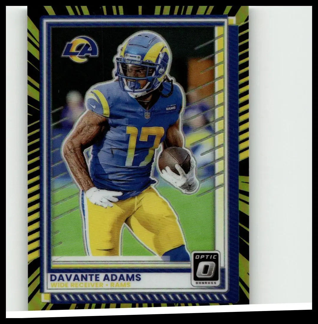 Blue and yellow donruss optic 2025 football trading card featuring davante adams electricity limited to 75
