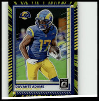 Blue and yellow donruss optic 2025 football trading card featuring davante adams electricity limited to 75