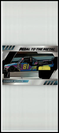 A vibrant multicolored nascar race car model number 81 with sponsor decals in black and silver packaging for connor mosack pedal