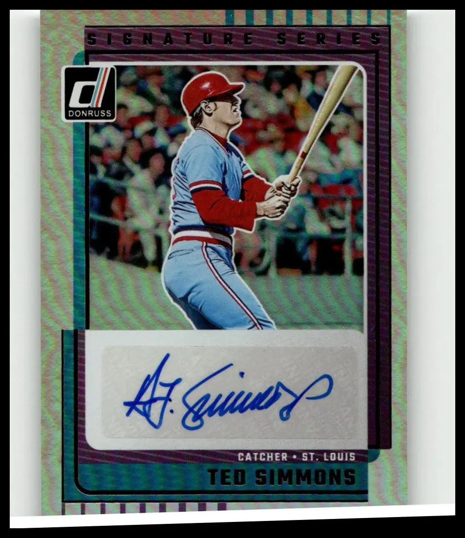 This is a 2025 donruss ted simmons signature series baseball card featuring simmons in his st uniform