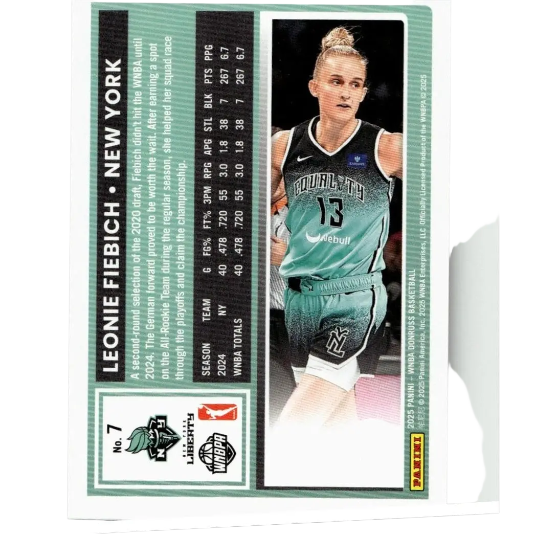 Teal and black gradient donruss wnba jersey 2025 leonie fiebich green laser with number 13 and liberty lettering