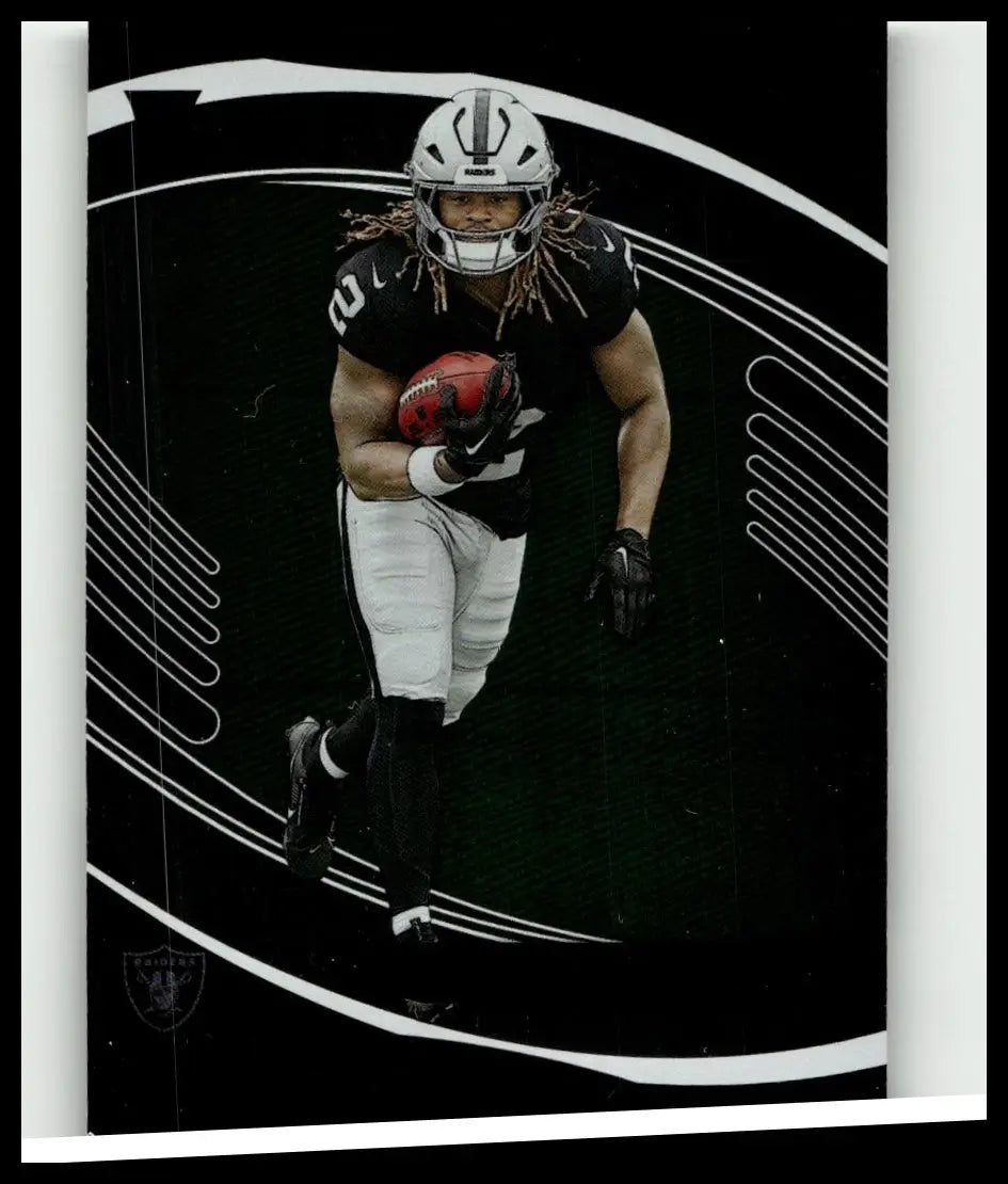 Black and silver oakland raiders football trading card featuring ashton jeanty in action from 2025 panini absolute retail