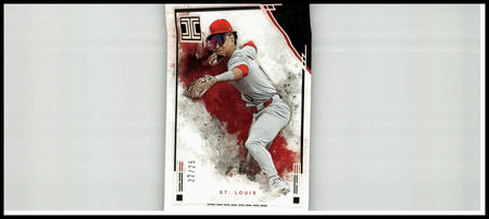 Red and gray 2025 panini impeccable baseball card featuring masyn winn holo silver with splattered paint effects
