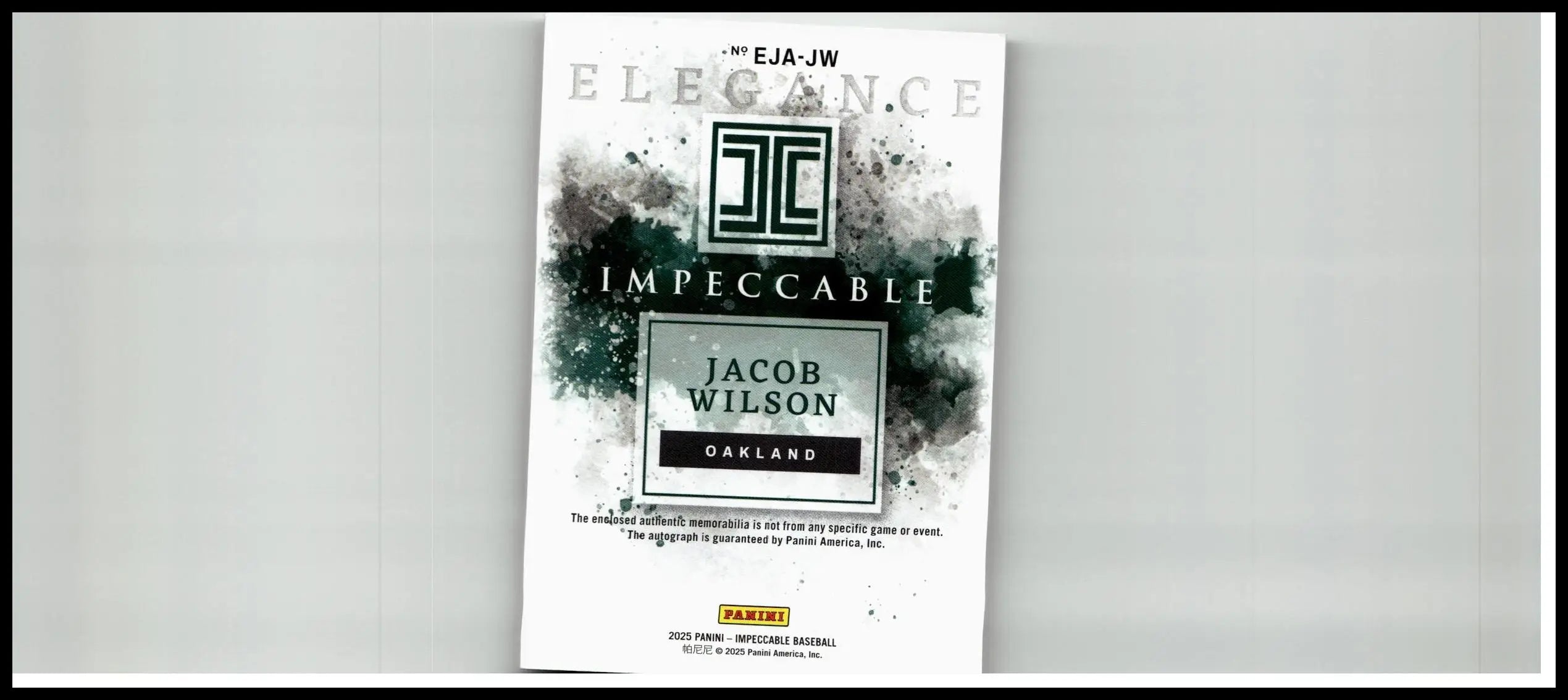 Elegance impeccable jacob wilson oakland baseball card by panini with black and white splattered ink design jersey autograph