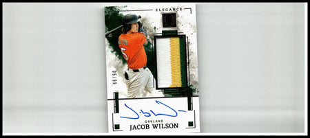 Orange jersey baseball card featuring jacob wilson elegance autograph and game-used fabric swatch numbered out of 99