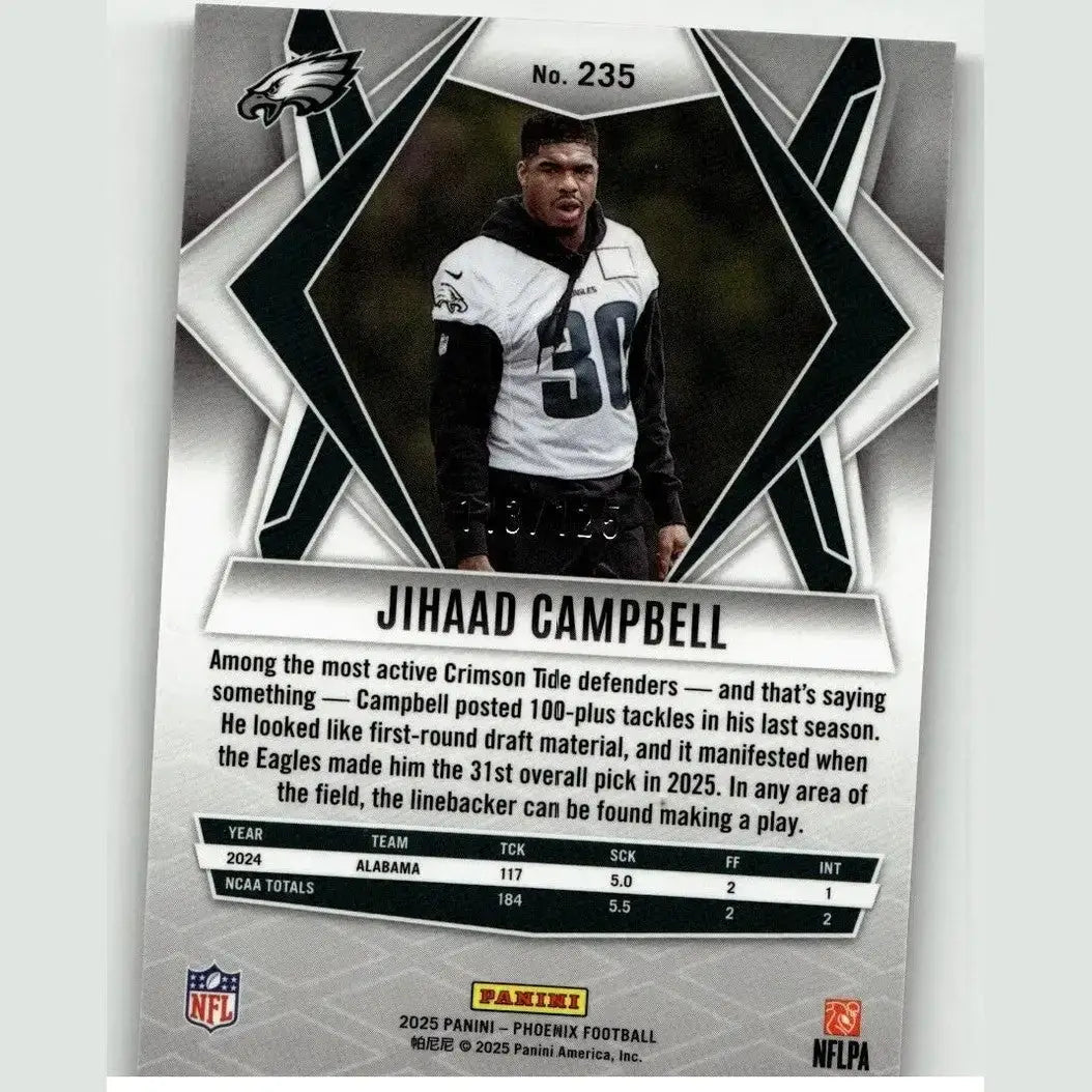 2025 Panini Phoenix jihaad campbell bronze pandora prizm football card number 235 limited to 125 copies