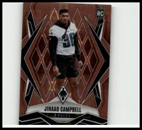 Brown and black geometric-patterned 2025 panini phoenix jihaad campbell bronze pandora prizm rookie card #/125