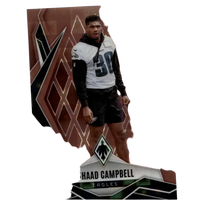 A 2025 panini phoenix jihaad campbell bronze rookie trading card featuring a bronze pandora prizm design numbered 125
