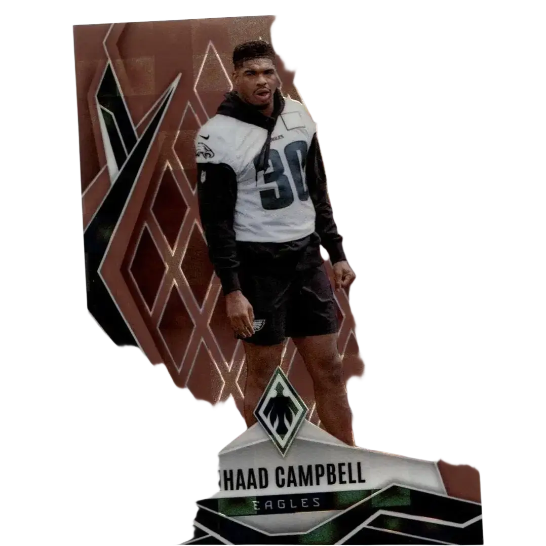 A 2025 panini phoenix jihaad campbell bronze rookie trading card featuring a bronze pandora prizm design numbered 125