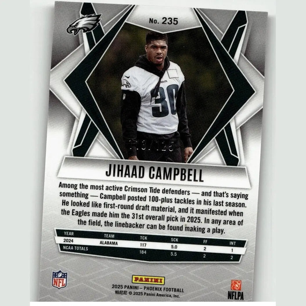 2025 panini phoenix jihaad campbell bronze pandora prizm football card numbered 235 limited to 125