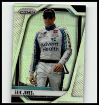 2025 panini prizm #1 erik jones silver card featuring erik jones in a silver and blue advent health racing suit