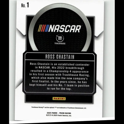 Nascar trackhouse racing trading card 2025 panini prizm #1 ross chastain talisman with black and silver design