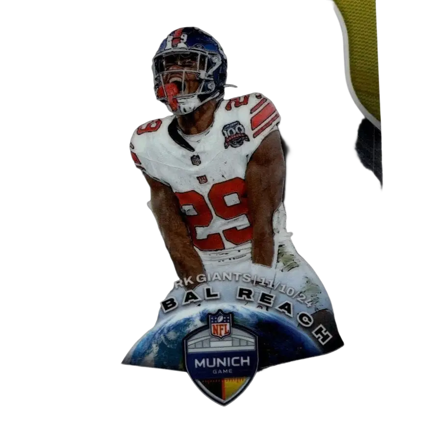 This collectible nfl trading card features tyrone tracy jr from the 2025 panini prizm global reach series