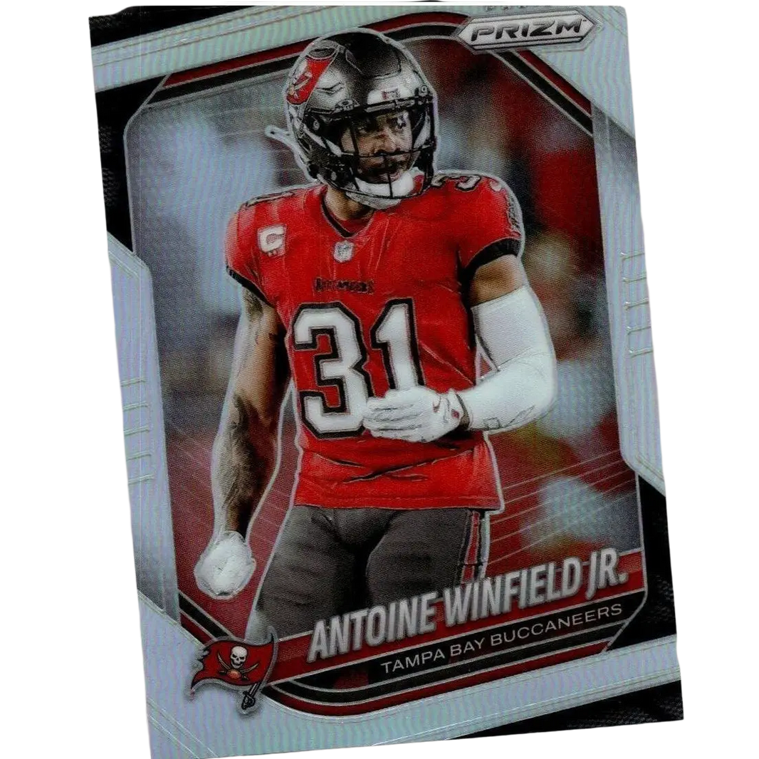 Red tampa bay buccaneers jersey number 31 with white and black trim worn by antoine winfield jr panini prizm 2025 silver