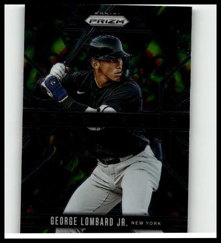 Black and white 2025 Panini Prizm #12 George Lombard Jr baseball trading card featuring action and toy figures design