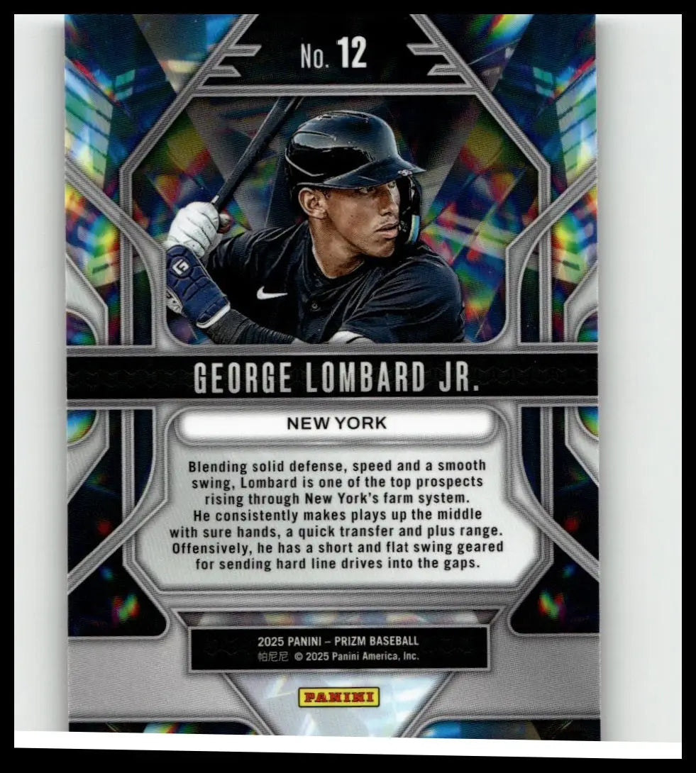 Black 2025 panini prizm george lombard jr baseball trading card featuring prizmatic design for collectors and action toy figures