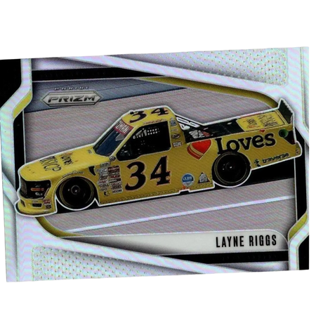 2025 panini prizm silver prizm card featuring layne riggs in yellow and black number 34 loves nascar truck design