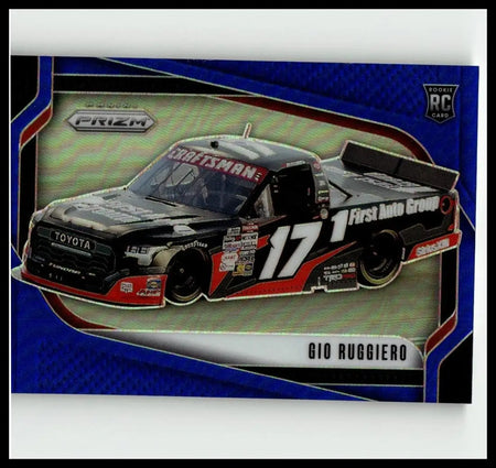 2025 panini prizm gio ruggiero blue racing card featuring black and red toyota truck number 17 with craftsman and first auto group sponsors