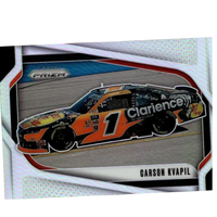 Orange and black nascar race car number 1 with clarence decals in 2025 panini prizm carson kvapil silver card