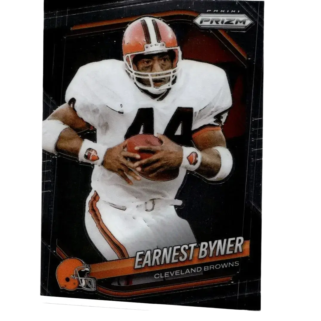 Orange and white cleveland browns football trading card featuring earnest byner in number 44 uniform panini prizm 2025
