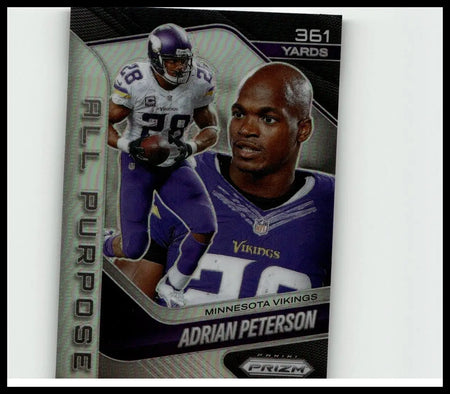 2025 panini prizm silver and purple adrian peterson all purpose prizms football trading card #15