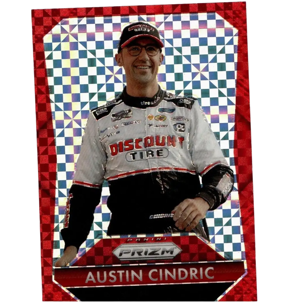 Austin cindric red panini prizm 2025 holographic trading card with red border and cindric red power branding