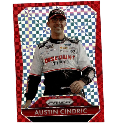 Austin cindric red panini prizm 2025 holographic trading card with red border and cindric red power branding