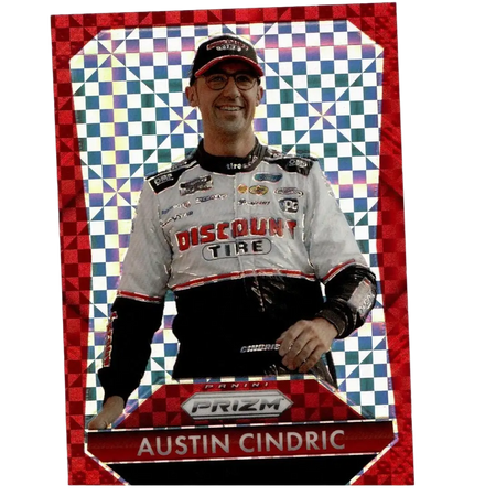 Austin cindric red panini prizm 2025 holographic trading card with red border and cindric red power branding